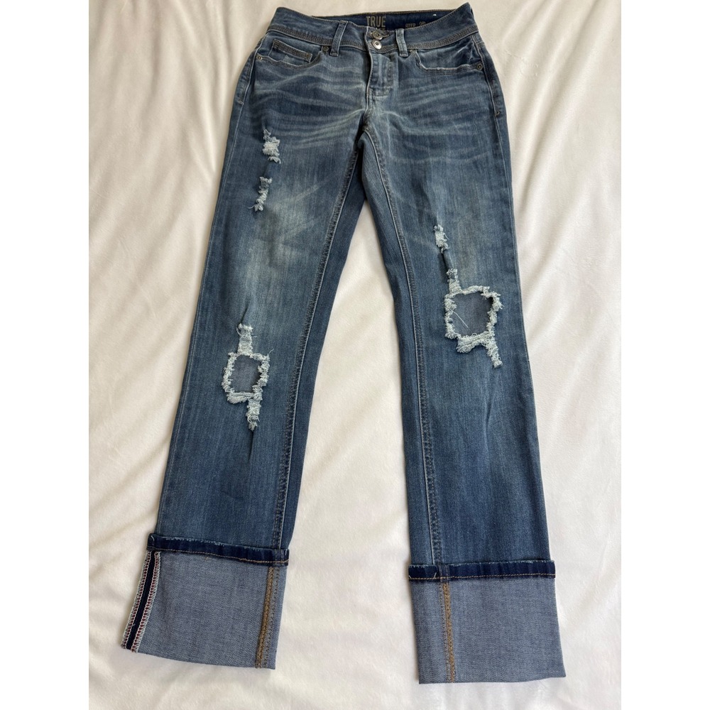 True Craft Ankle Skinny Jeans Distressed Wide Cuff Be Different Blue Denim 3R